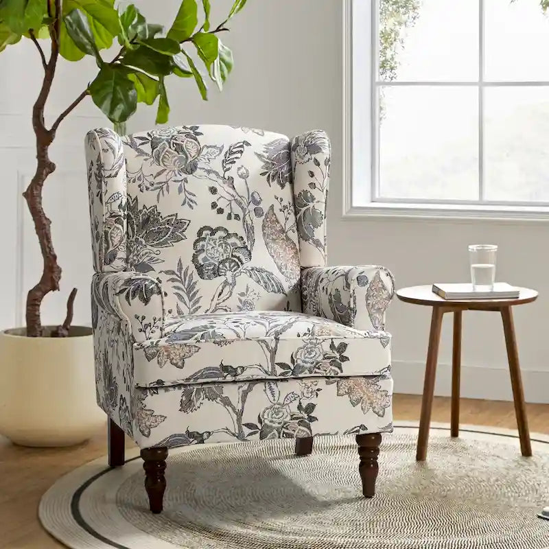 Traditional Fabric Accent Wingback Armchair with Turned Legs