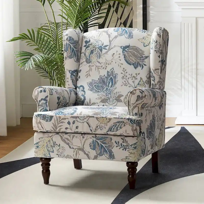 Traditional Fabric Accent Wingback Armchair with Turned Legs