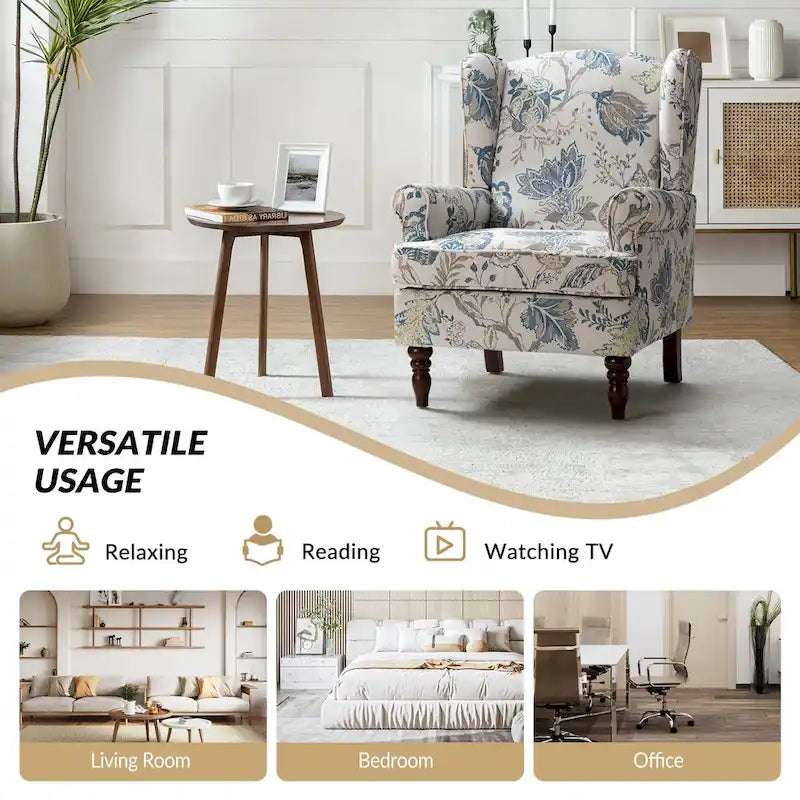 Traditional Fabric Accent Wingback Armchair with Turned Legs