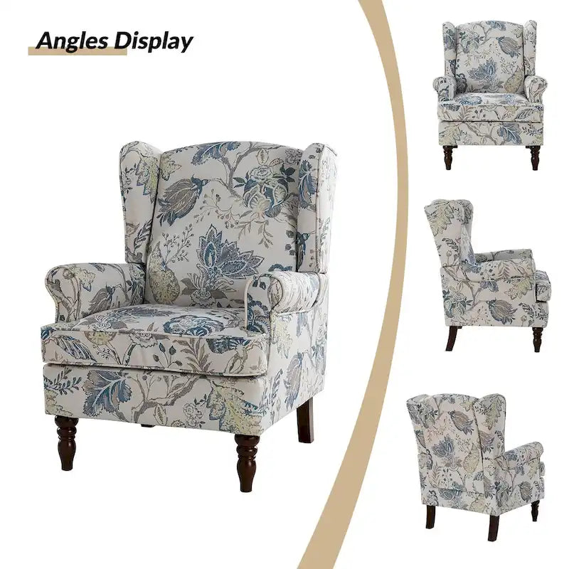 Traditional Fabric Accent Wingback Armchair with Turned Legs