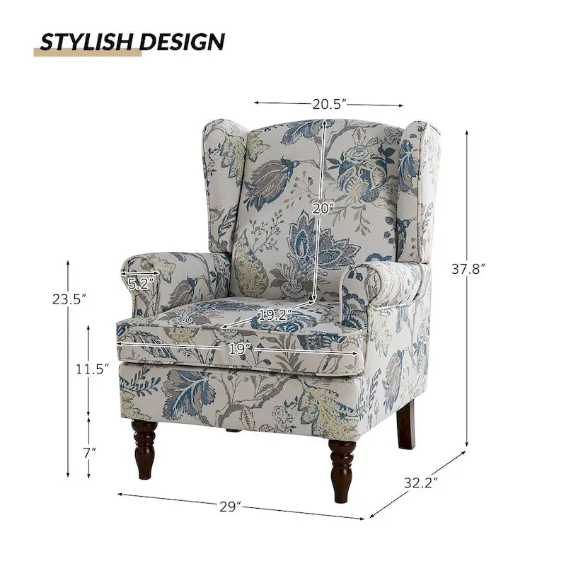 Traditional Fabric Accent Wingback Armchair with Turned Legs