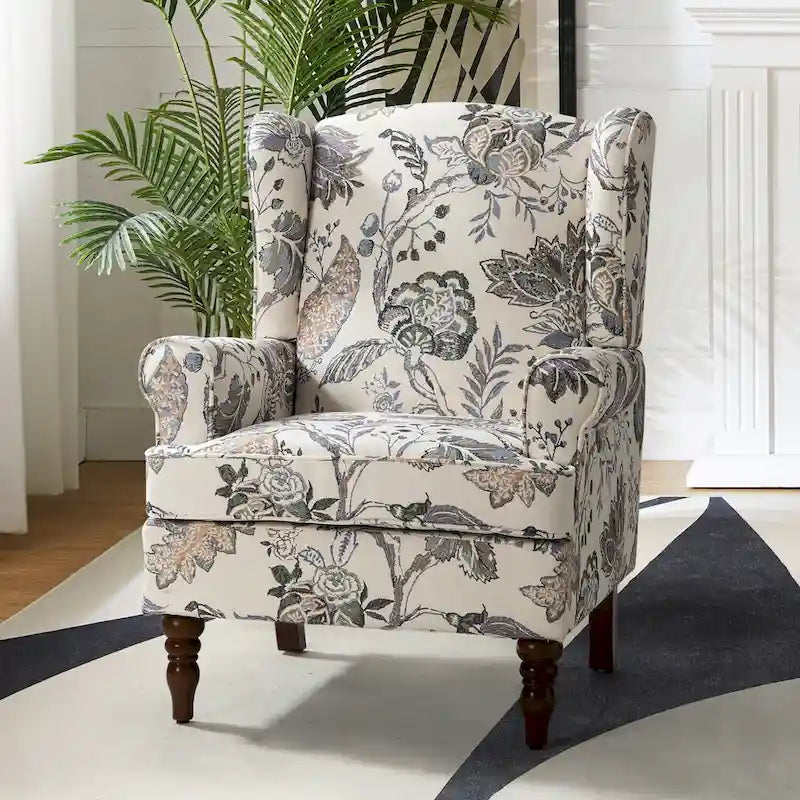 Traditional Fabric Accent Wingback Armchair with Turned Legs