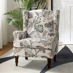 Traditional Fabric Accent Wingback Armchair with Turned Legs
