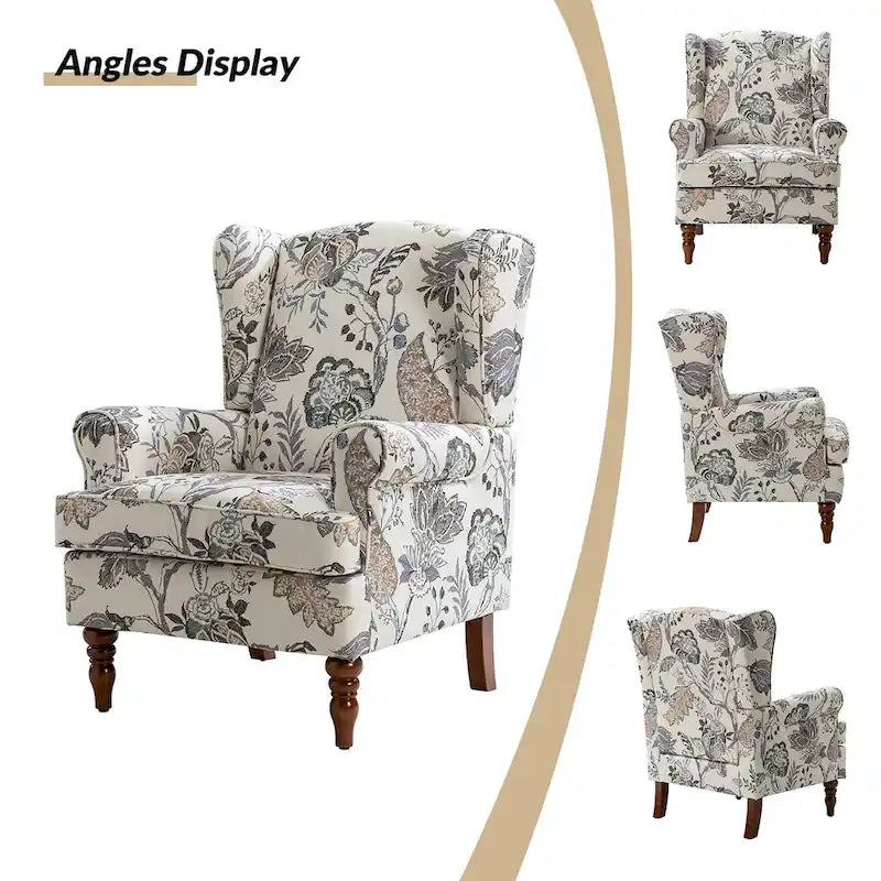 Traditional Fabric Accent Wingback Armchair with Turned Legs