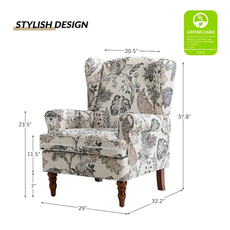 Traditional Fabric Accent Wingback Armchair with Turned Legs