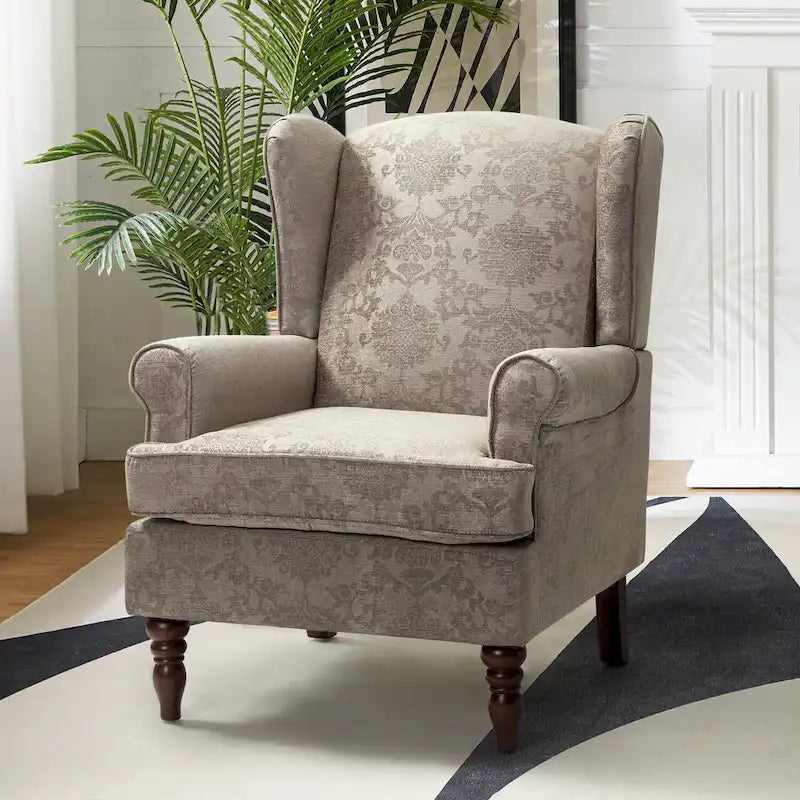 Traditional Fabric Accent Wingback Armchair with Turned Legs
