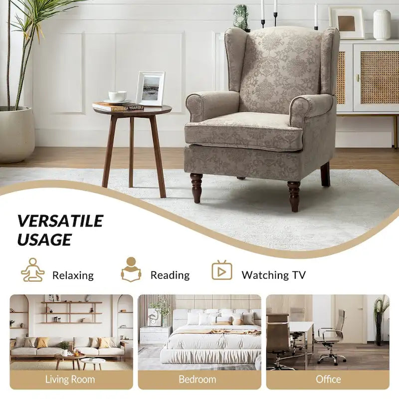 Traditional Fabric Accent Wingback Armchair with Turned Legs