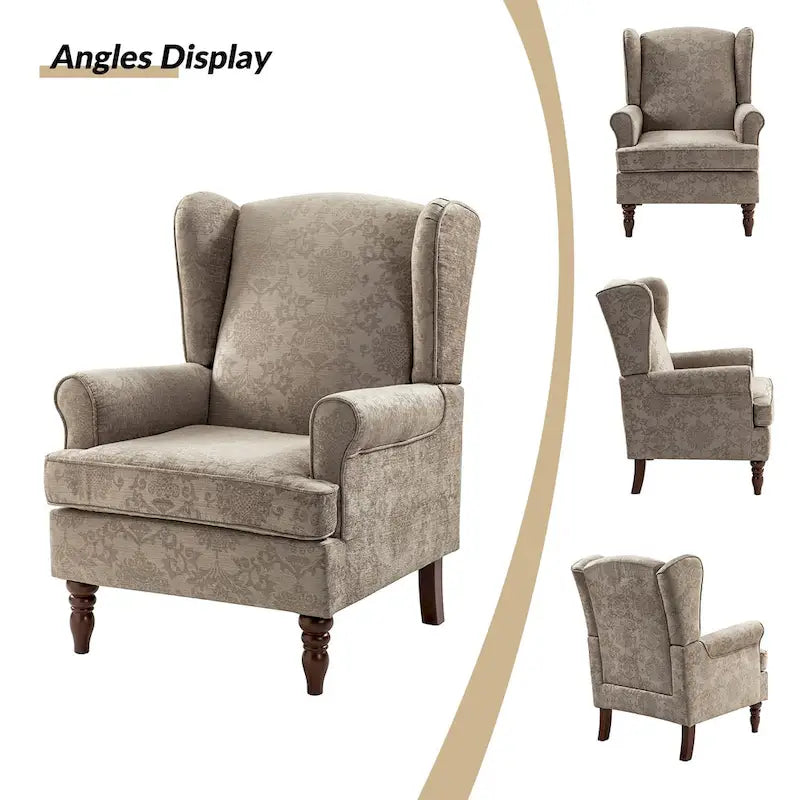 Traditional Fabric Accent Wingback Armchair with Turned Legs