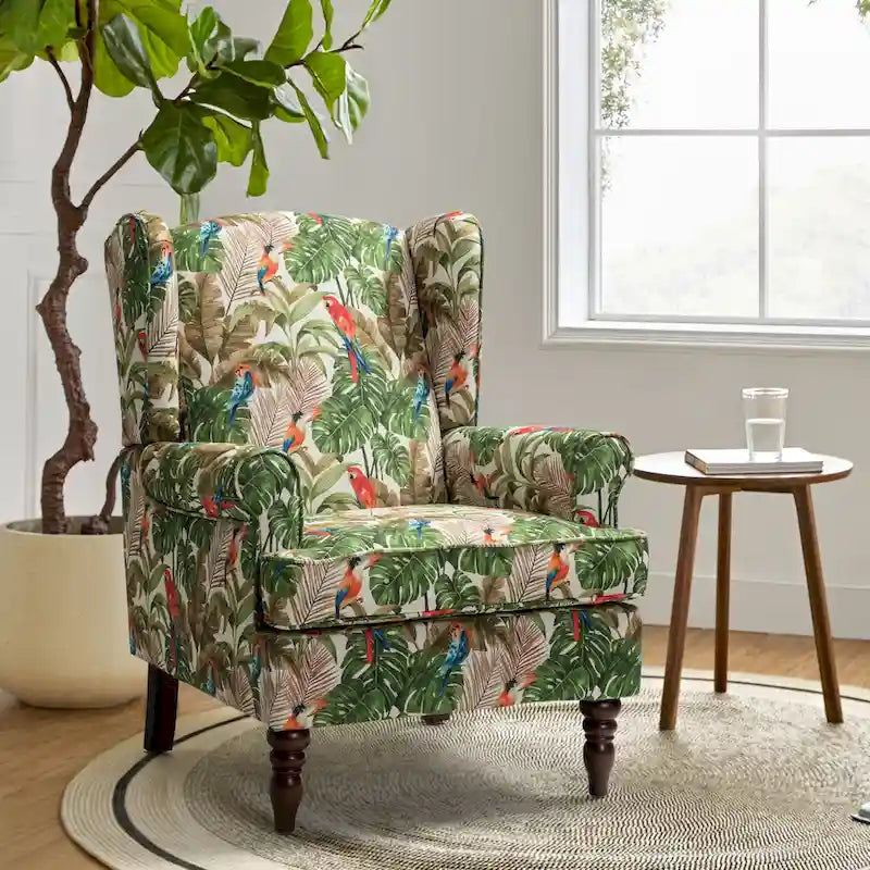 Traditional Fabric Accent Wingback Armchair with Turned Legs