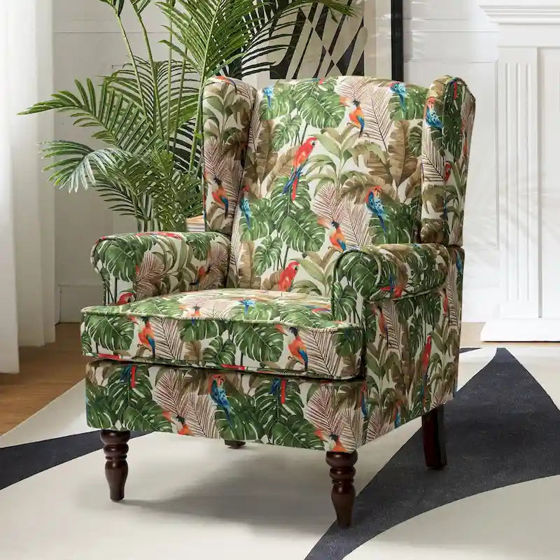 Traditional Fabric Accent Wingback Armchair with Turned Legs