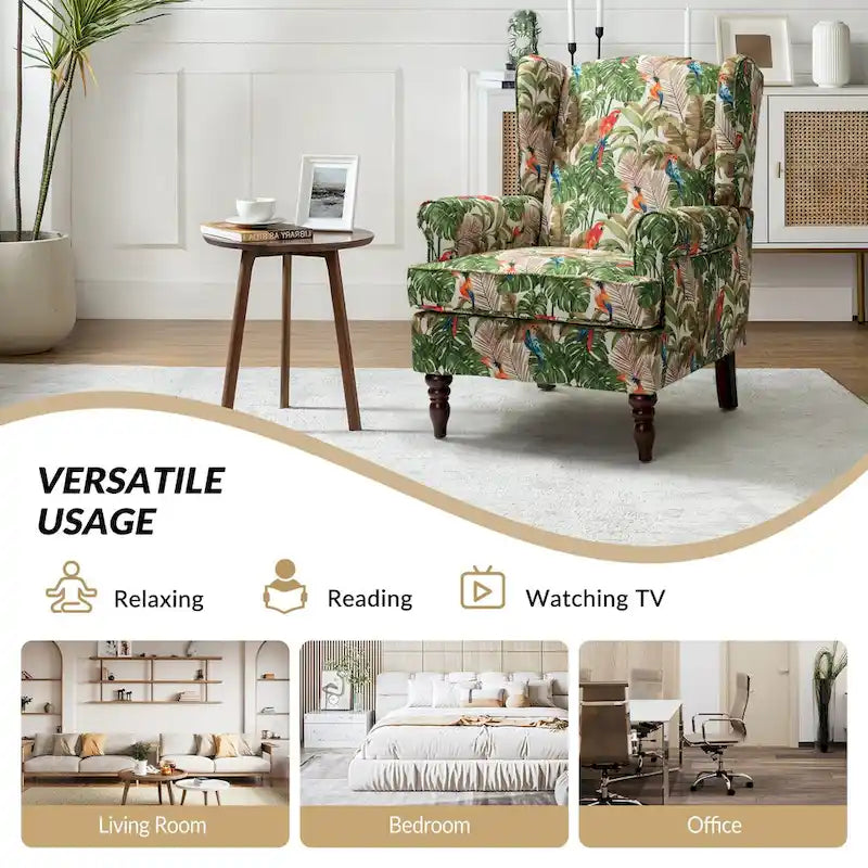 Traditional Fabric Accent Wingback Armchair with Turned Legs