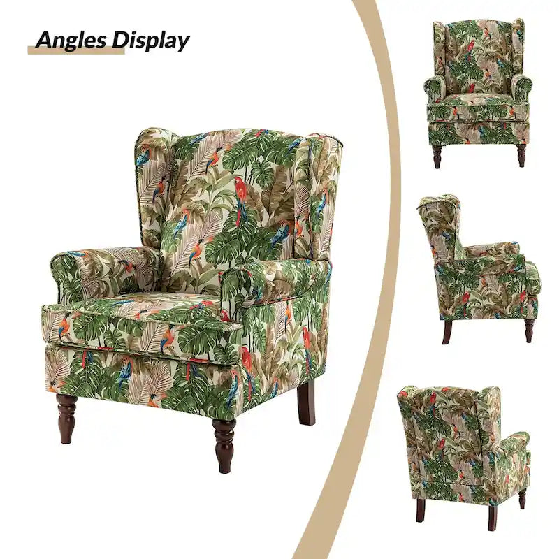 Traditional Fabric Accent Wingback Armchair with Turned Legs