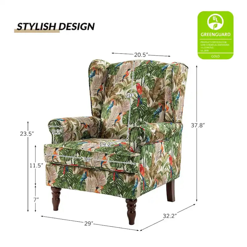 Traditional Fabric Accent Wingback Armchair with Turned Legs