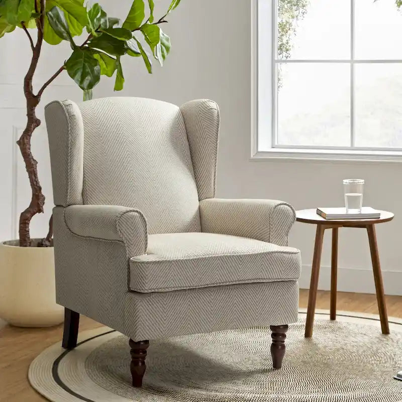 Traditional Fabric Accent Wingback Armchair with Turned Legs