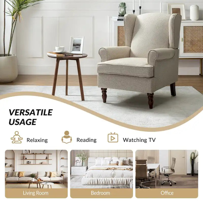 Traditional Fabric Accent Wingback Armchair with Turned Legs