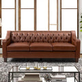 82.28" Wide Transitional Genuine Leather Sofa with Nailhead Trim and Button-Tufted Back