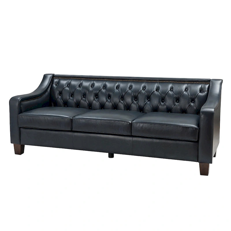 82.28" Wide Transitional Genuine Leather Sofa with Nailhead Trim and Button-Tufted Back