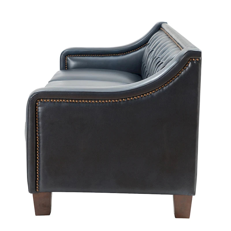 82.28" Wide Transitional Genuine Leather Sofa with Nailhead Trim and Button-Tufted Back