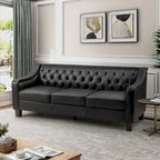 82.28" Wide Transitional Genuine Leather Sofa with Nailhead Trim and Button-Tufted Back