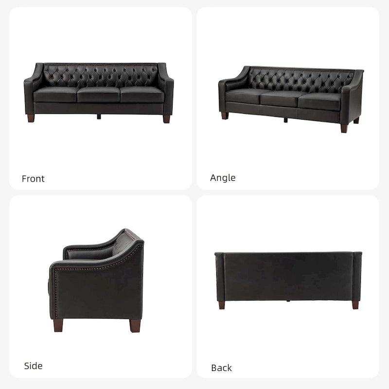 82.28" Wide Transitional Genuine Leather Sofa with Nailhead Trim and Button-Tufted Back