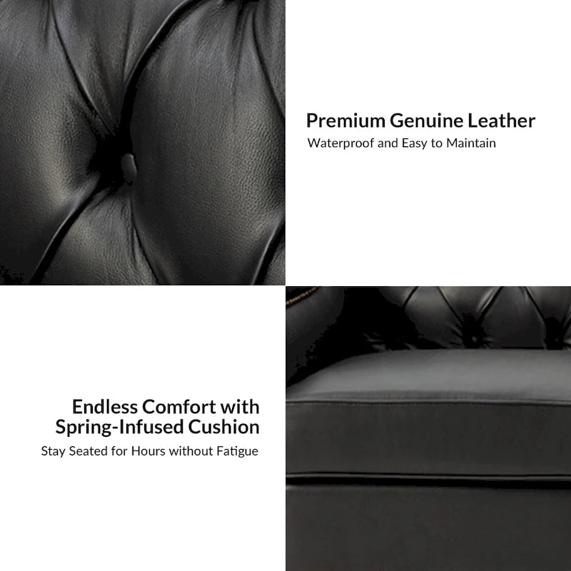 82.28" Wide Transitional Genuine Leather Sofa with Nailhead Trim and Button-Tufted Back