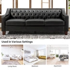 82.28" Wide Transitional Genuine Leather Sofa with Nailhead Trim and Button-Tufted Back