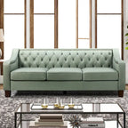 82.28" Wide Transitional Genuine Leather Sofa with Nailhead Trim and Button-Tufted Back