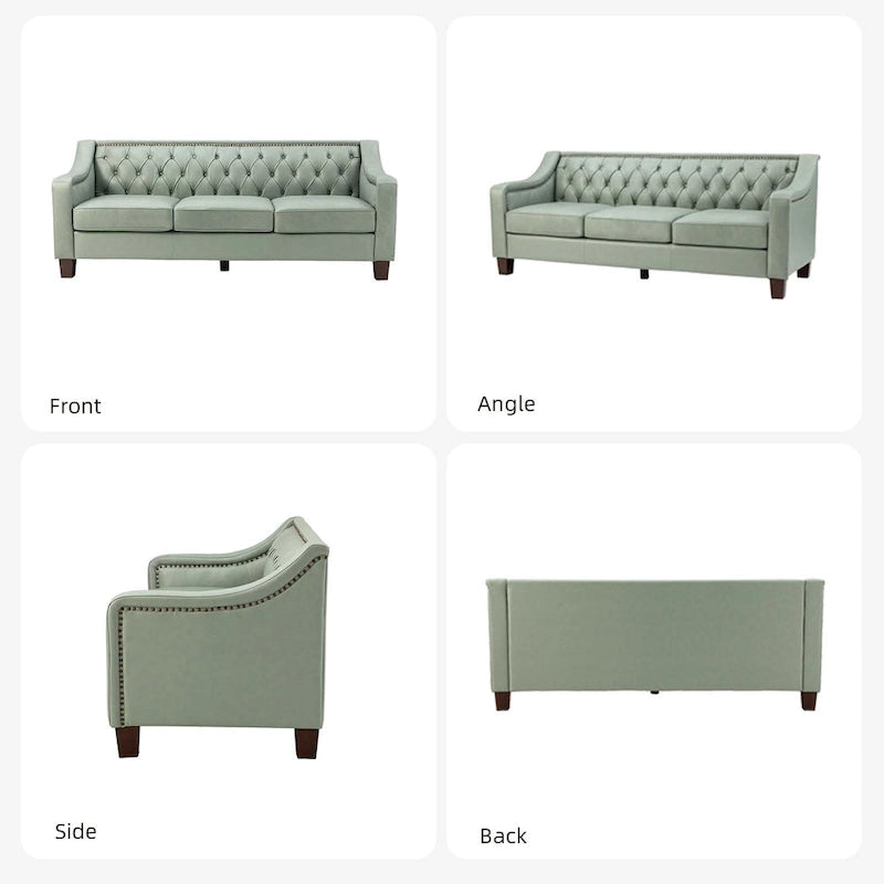 82.28" Wide Transitional Genuine Leather Sofa with Nailhead Trim and Button-Tufted Back