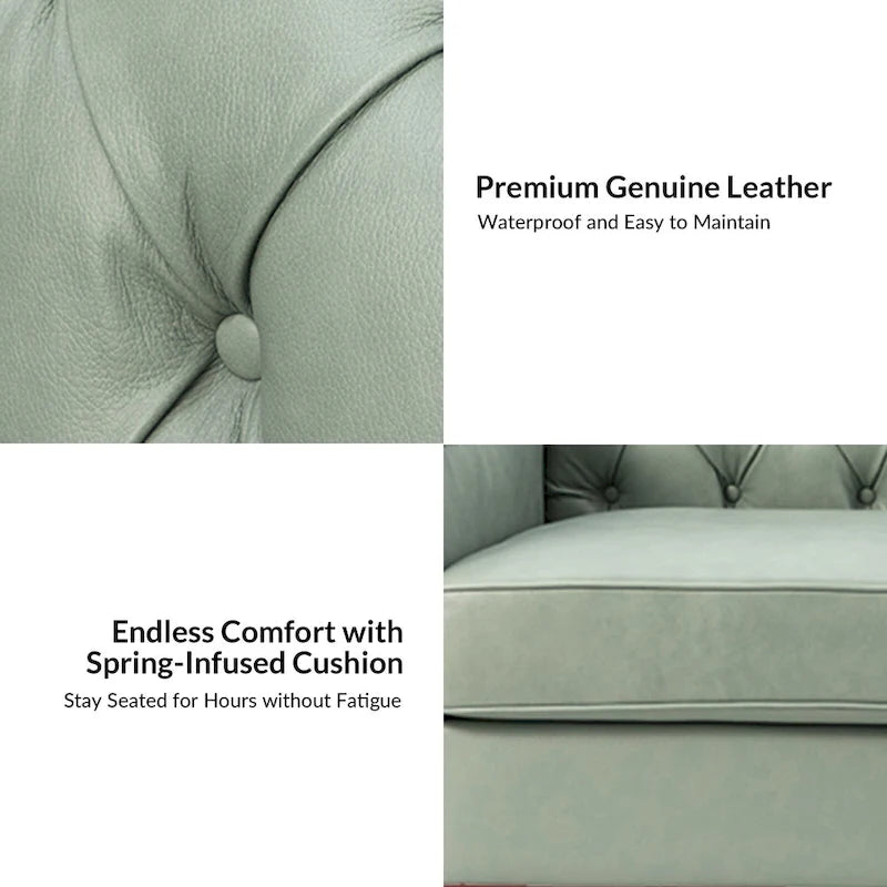 82.28" Wide Transitional Genuine Leather Sofa with Nailhead Trim and Button-Tufted Back