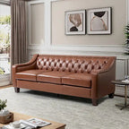 82.28" Wide Transitional Genuine Leather Sofa with Nailhead Trim and Button-Tufted Back
