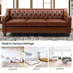 82.28" Wide Transitional Genuine Leather Sofa with Nailhead Trim and Button-Tufted Back