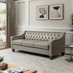 82.28" Wide Transitional Genuine Leather Sofa with Nailhead Trim and Button-Tufted Back