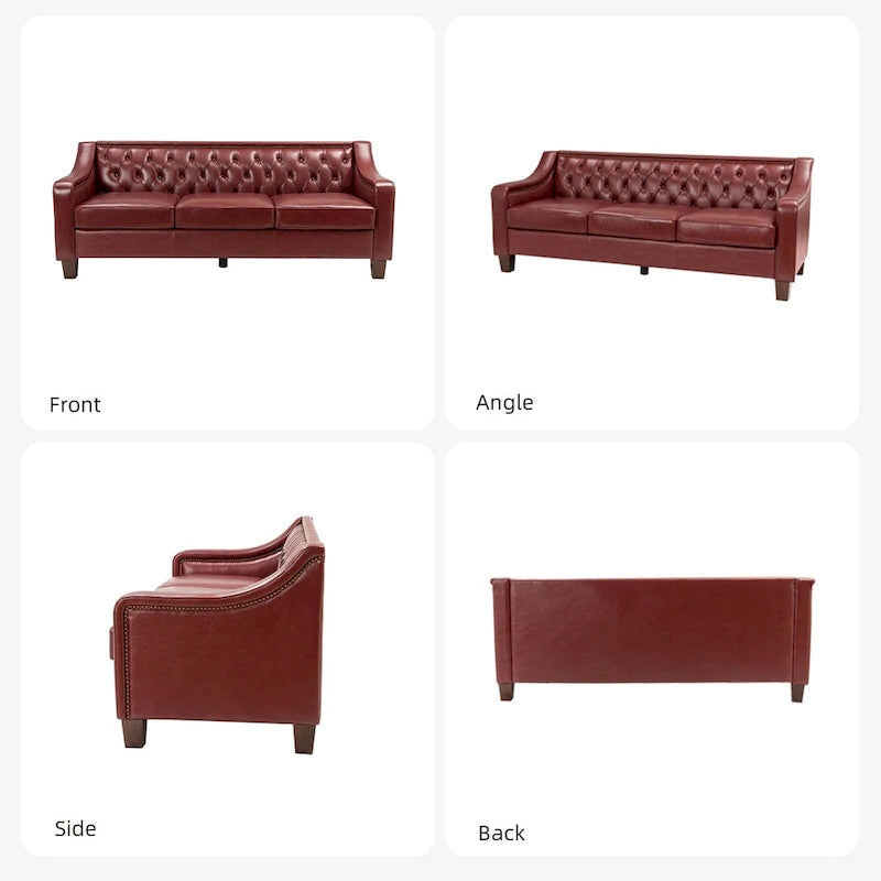 82.28" Wide Transitional Genuine Leather Sofa with Nailhead Trim and Button-Tufted Back