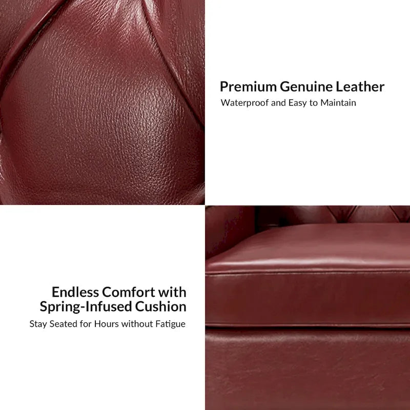 82.28" Wide Transitional Genuine Leather Sofa with Nailhead Trim and Button-Tufted Back