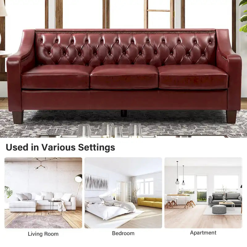 82.28" Wide Transitional Genuine Leather Sofa with Nailhead Trim and Button-Tufted Back