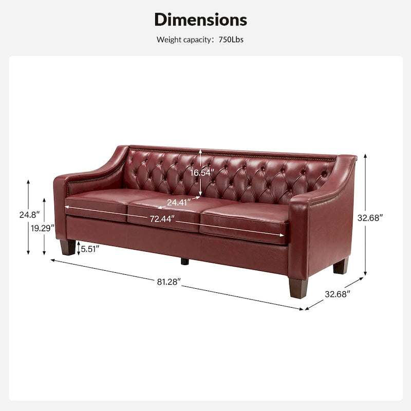 82.28" Wide Transitional Genuine Leather Sofa with Nailhead Trim and Button-Tufted Back