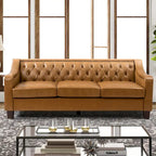 82.28" Wide Transitional Genuine Leather Sofa with Nailhead Trim and Button-Tufted Back