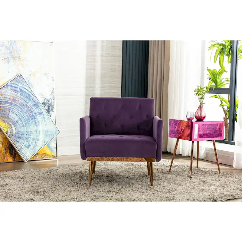 Velvet Upholstered Tufted Accent Chair With Golden feet