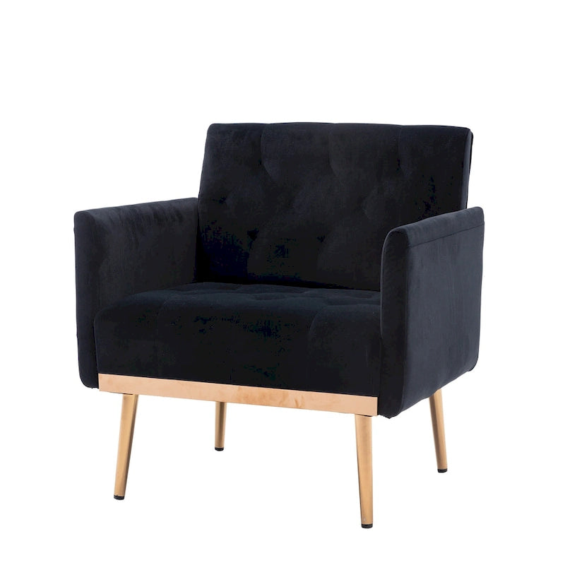 Fauteuil d'appoint capitonné en velours avec pieds dorés