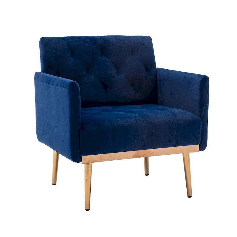 Fauteuil d'appoint capitonné en velours avec pieds dorés