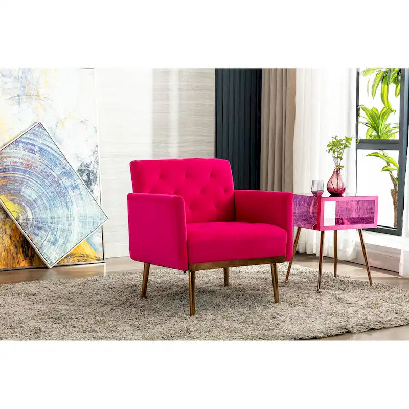 Fauteuil d'appoint capitonné en velours avec pieds dorés