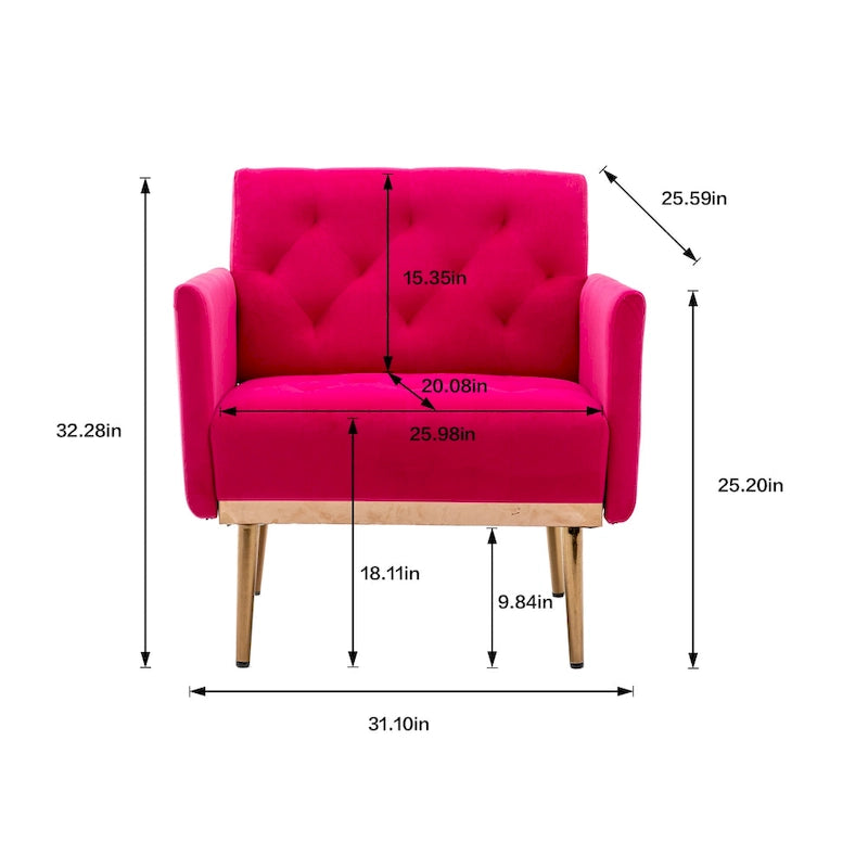Fauteuil d'appoint capitonné en velours avec pieds dorés