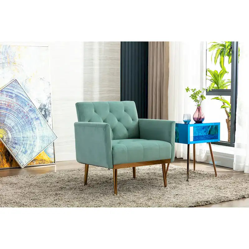 Fauteuil d'appoint capitonné en velours avec pieds dorés