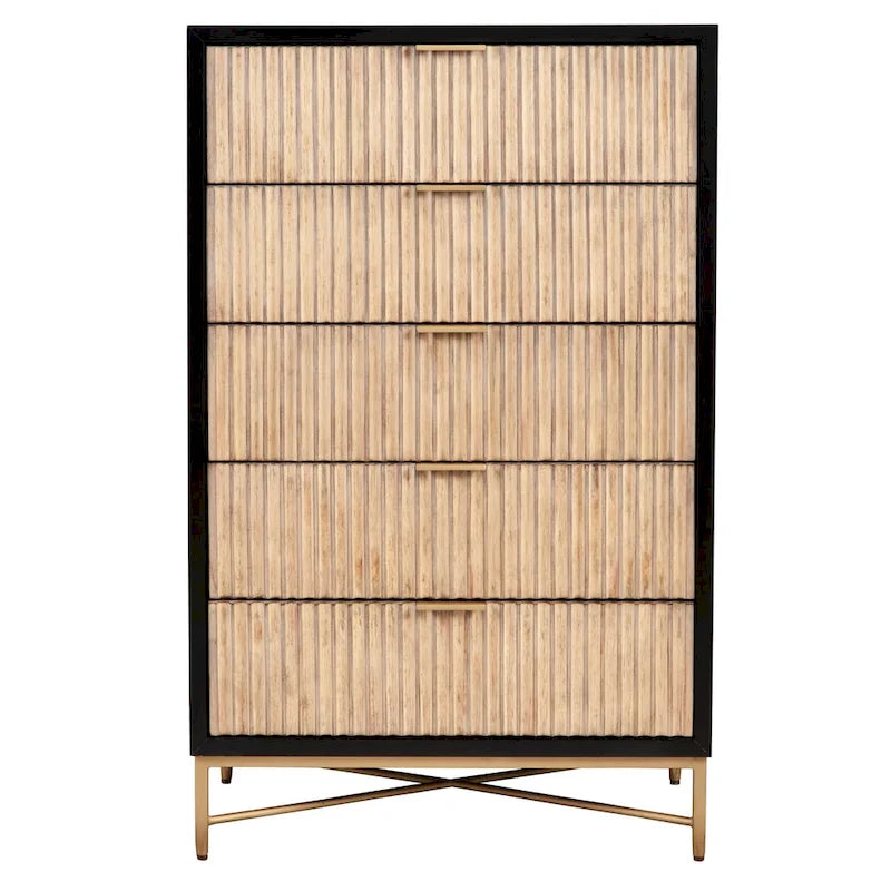 5-Drawer Chest with Textured Wood Faces and Gold Accent Legs