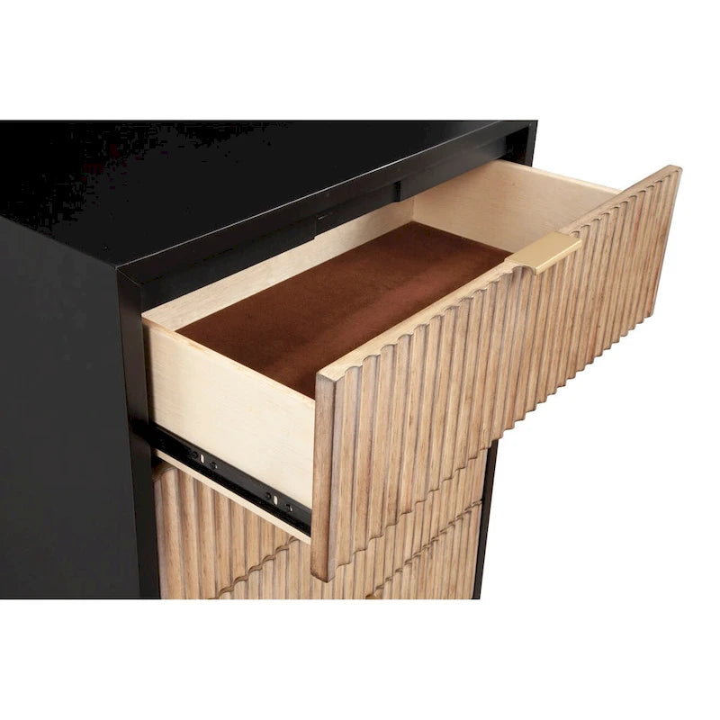 5-Drawer Chest with Textured Wood Faces and Gold Accent Legs