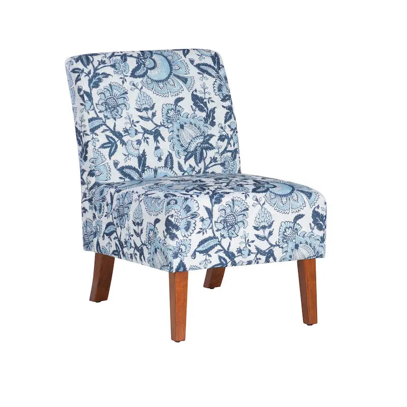 Blue Paisley Pattern Fabric Accent Chair