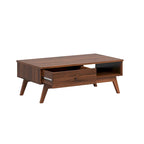 Walnut Coffee Table with Drawer and Open Shelf