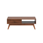Walnut Coffee Table with Drawer and Open Shelf