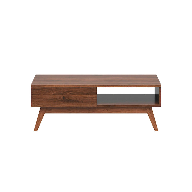 Walnut Coffee Table with Drawer and Open Shelf
