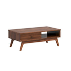 Walnut Coffee Table with Drawer and Open Shelf